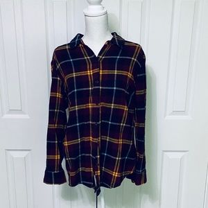 JustFab Burgundy and Yellow Flannel Blouse